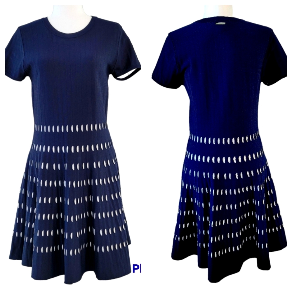 NWOT Michael Kors Women's Blue/White Knit Sweater Dress sz L